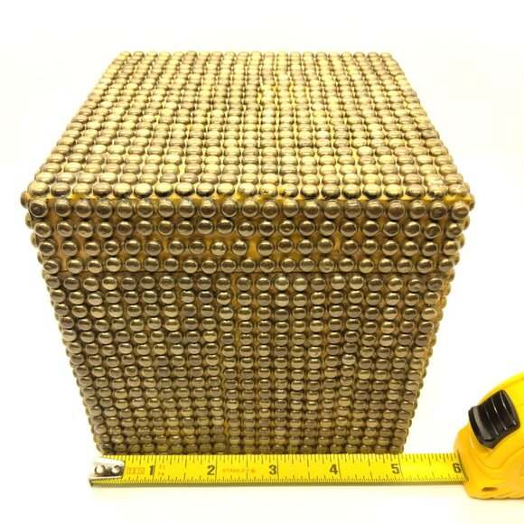 Brass Studded Wooden Box With Lid For Storage Or Decor - Picture 3 of 13